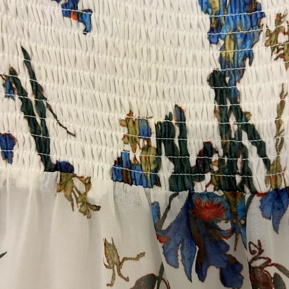 CeCe Off the Shoulder Smocked White Floral Midi Dress- Large - Picture 3 of 4